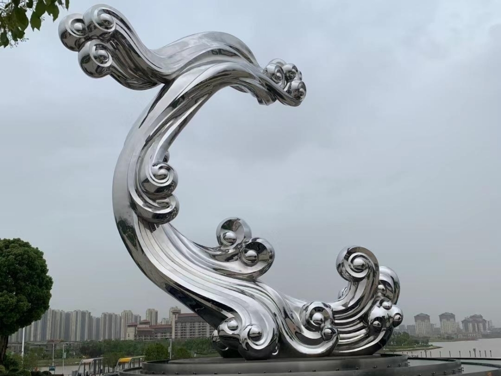 不銹鋼海浪鏡面雕塑