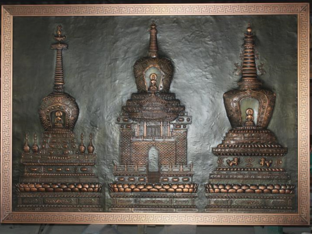 三佛塔紫銅鍛造浮雕